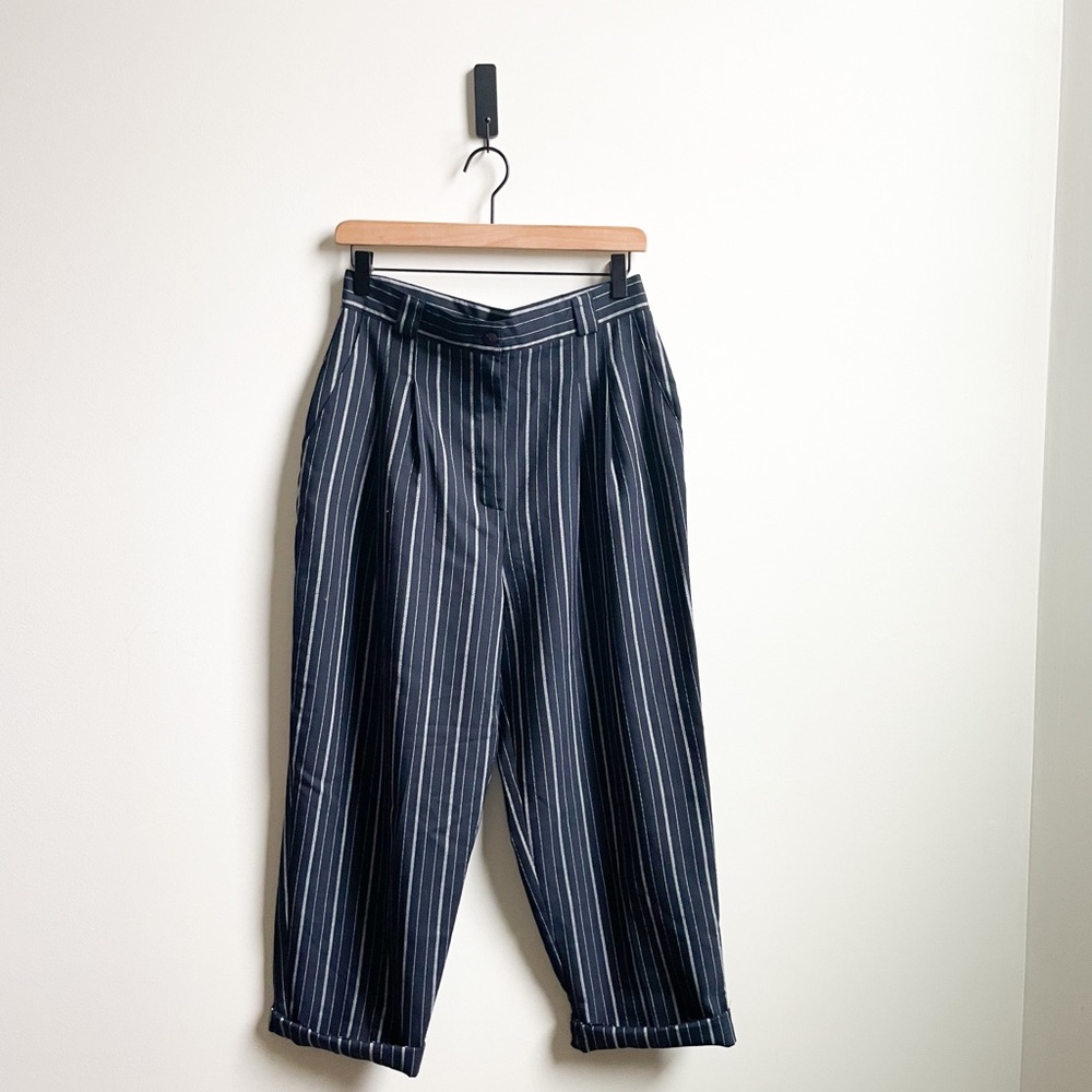 Vintage light-weight navy and white pin-strip trousers